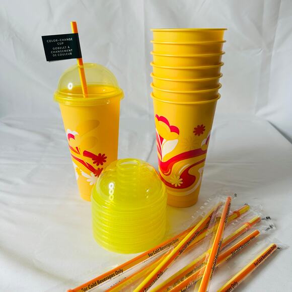 NWOT Starbucks Bundle of 8 Color Changing Cold Cups w/ Dome Lids & Straws - Picture 2 of 8